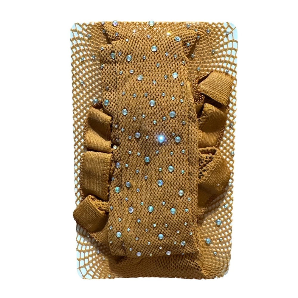 New Iridescent Rhinestone‎ Fishnet Tights Sparkle Crystal Pantyhose Tan Brown - Picture 4 of 4